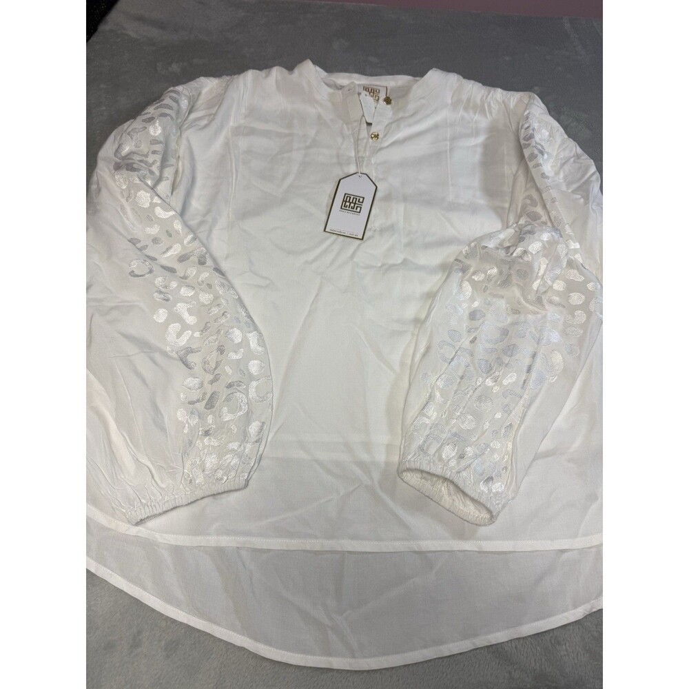 Emily McCarthy Womens Lolli Top Long Sleeve White Cheetah L